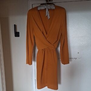 Topshop Rust Long Sleeve Wrap Dress